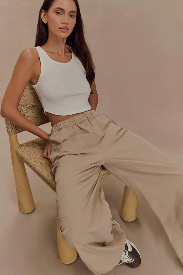 Women Meshki Bottoms Campbell Cotton Wide Leg Pants 8211 Sand