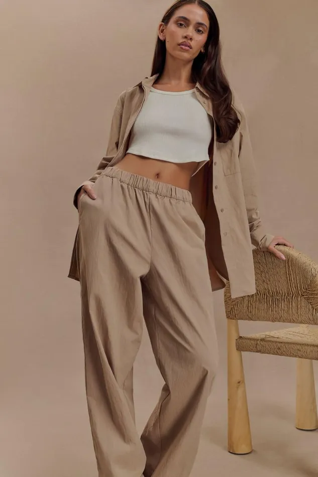 Women Meshki Bottoms Campbell Cotton Wide Leg Pants 8211 Sand