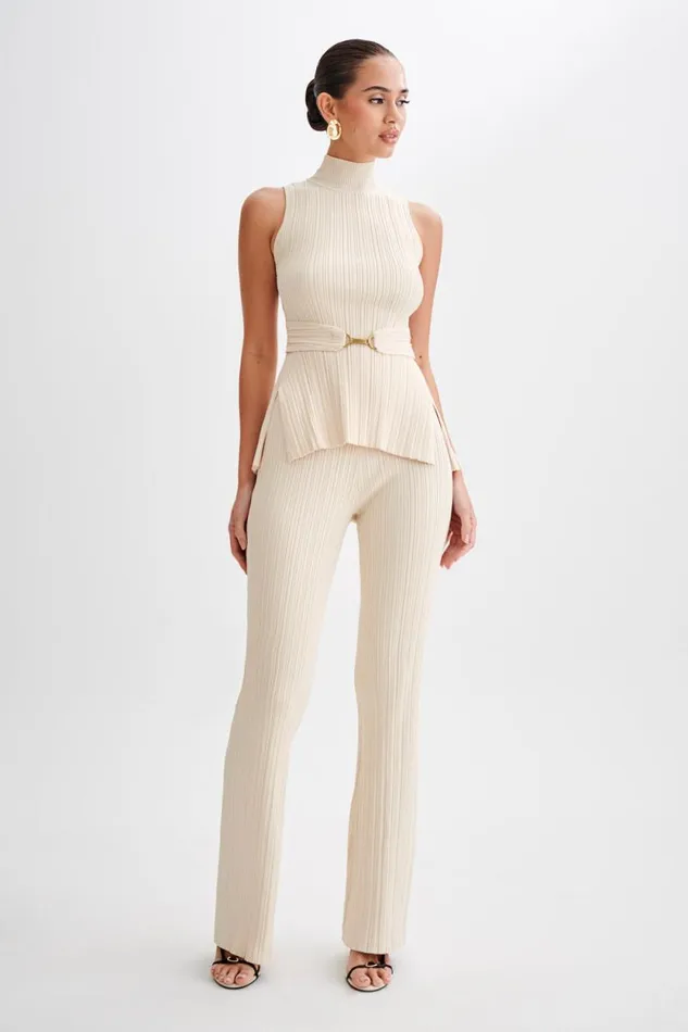 Women Meshki Bottoms Chiara Straight Leg Rib Knit Pant 8211 Cream