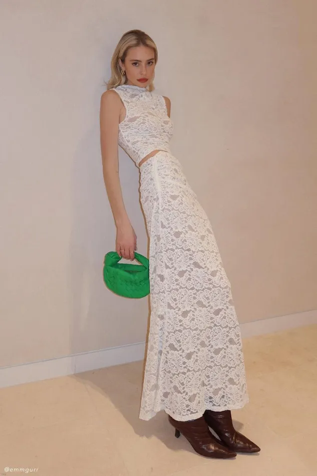 Women Meshki Bottoms Daniela Lace Plisse Ruched Maxi Skirt 8211 Ivory