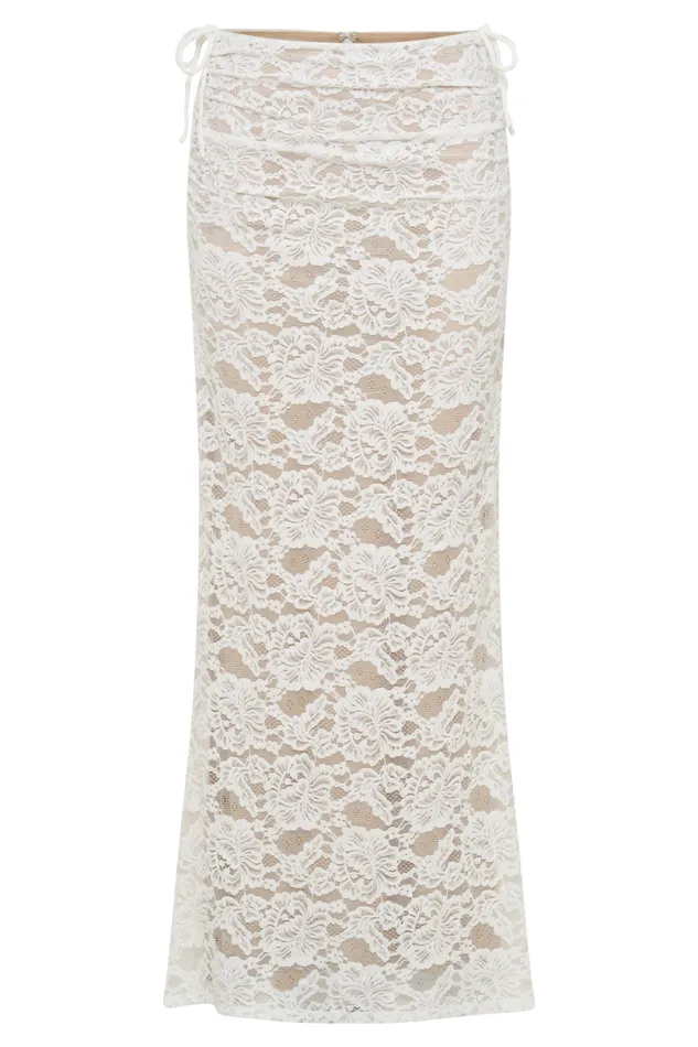 Women Meshki Bottoms Daniela Lace Plisse Ruched Maxi Skirt 8211 Ivory