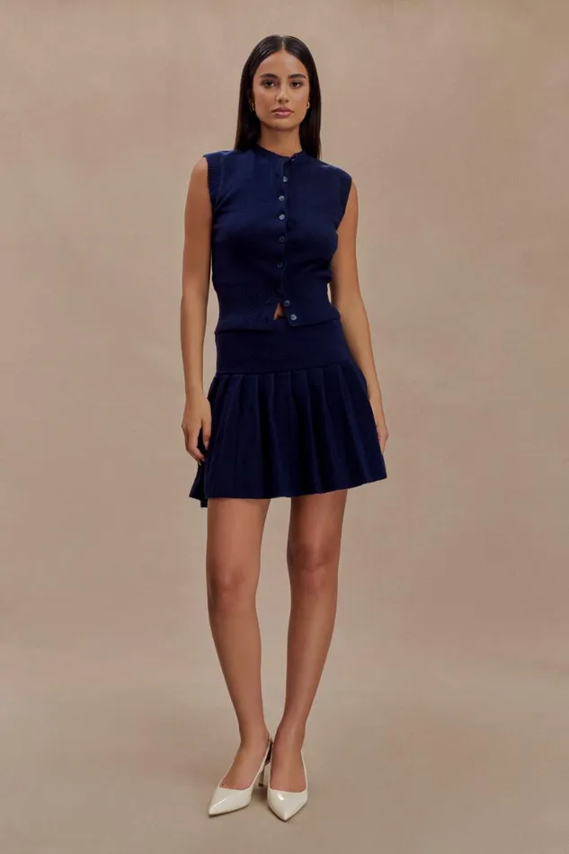 Women Meshki Bottoms Dionne Pleated Knit Mini Skirt 8211 Dark Navy