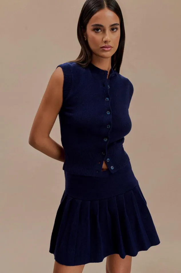 Women Meshki Bottoms Dionne Pleated Knit Mini Skirt 8211 Dark Navy
