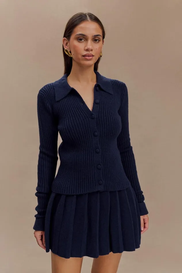 Women Meshki Bottoms Dionne Pleated Knit Mini Skirt 8211 Dark Navy