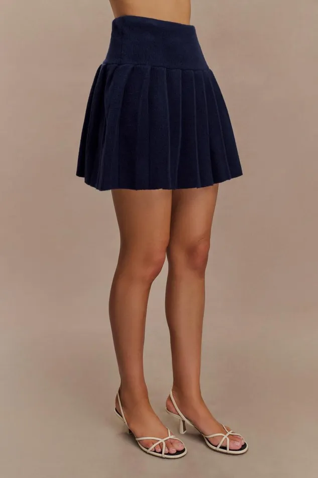 Women Meshki Bottoms Dionne Pleated Knit Mini Skirt 8211 Dark Navy