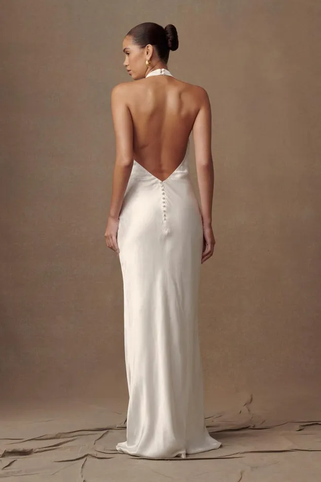 Women Meshki Bottoms Esther Iridescent Satin Cowl Maxi Dress 8211 Ivory