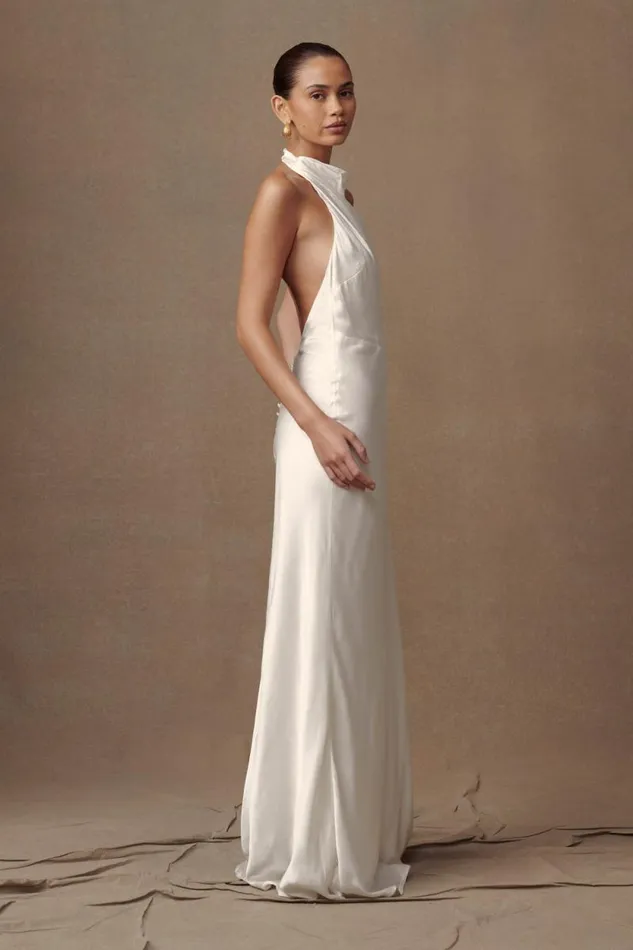 Women Meshki Bottoms Esther Iridescent Satin Cowl Maxi Dress 8211 Ivory