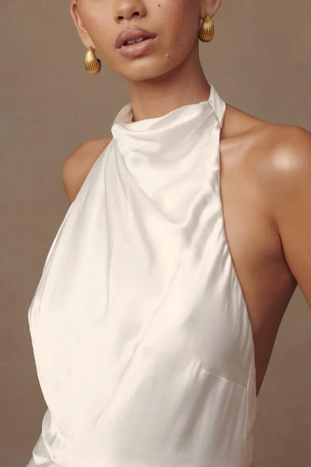 Women Meshki Bottoms Esther Iridescent Satin Cowl Maxi Dress 8211 Ivory