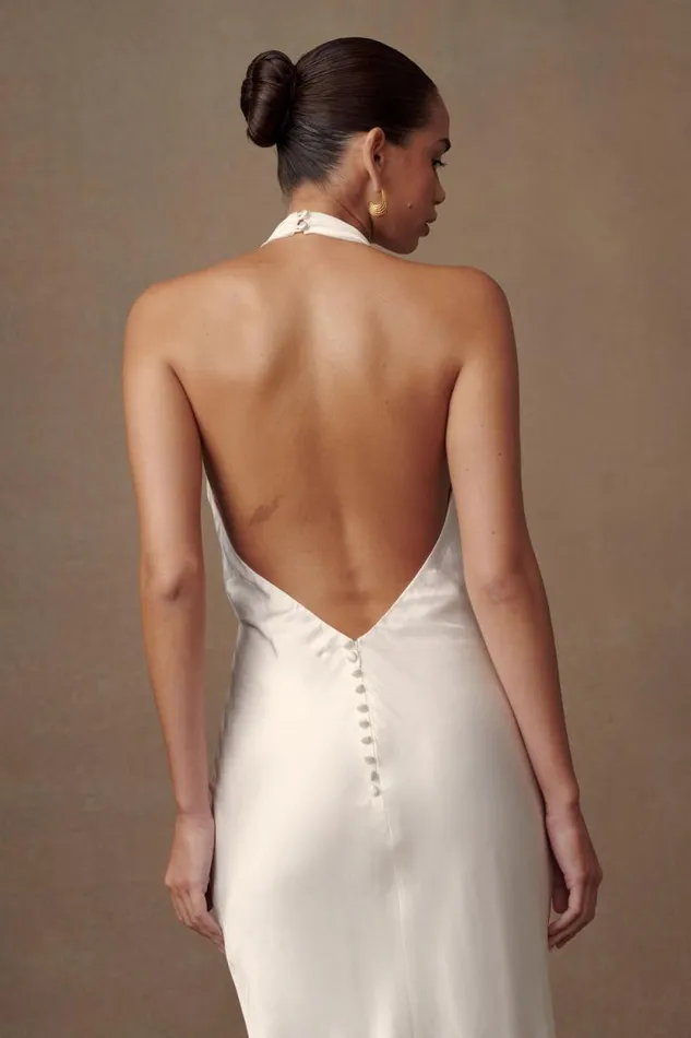Women Meshki Bottoms Esther Iridescent Satin Cowl Maxi Dress 8211 Ivory