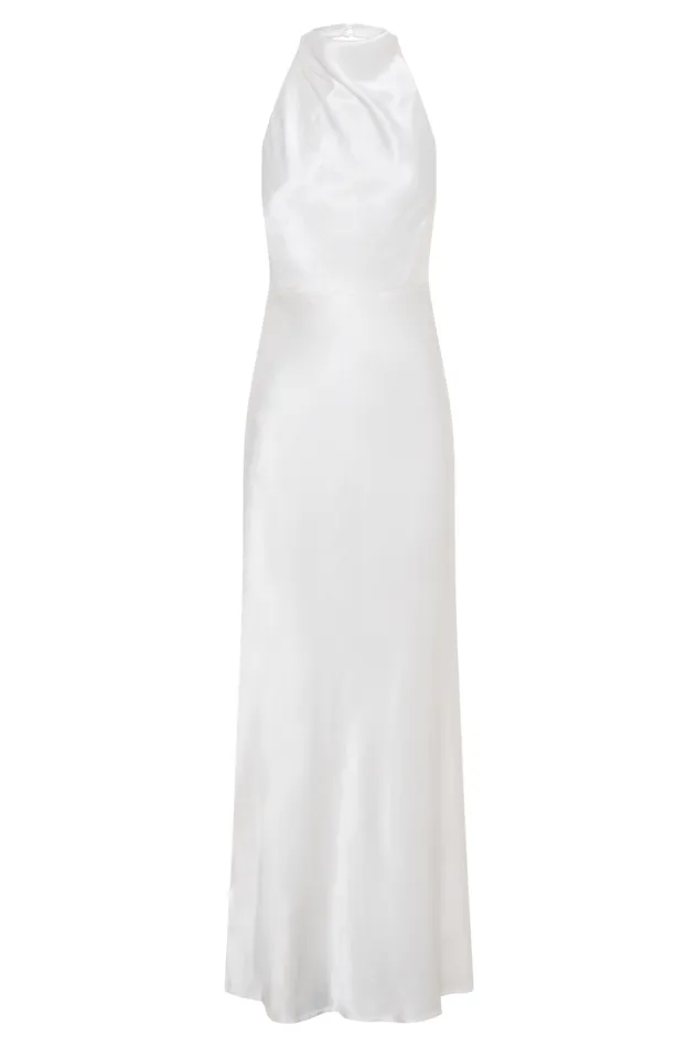 Women Meshki Bottoms Esther Iridescent Satin Cowl Maxi Dress 8211 Ivory