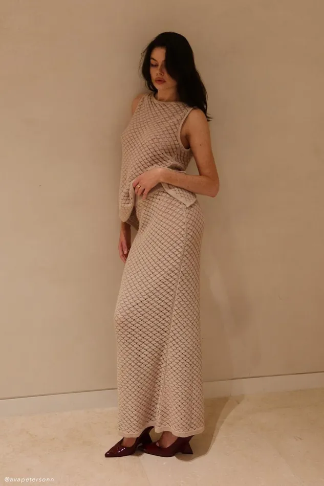 Women Meshki Bottoms Guiliana Knit Maxi Skirt 8211 Tawny Grey