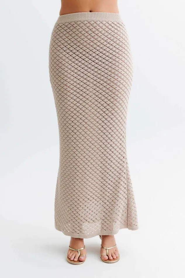 Women Meshki Bottoms Guiliana Knit Maxi Skirt 8211 Tawny Grey