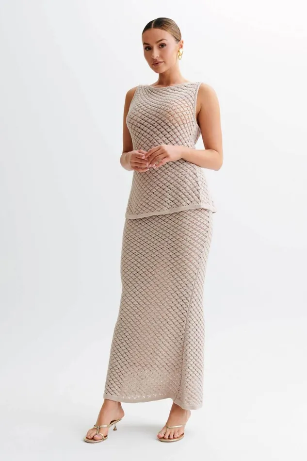 Women Meshki Bottoms Guiliana Knit Maxi Skirt 8211 Tawny Grey