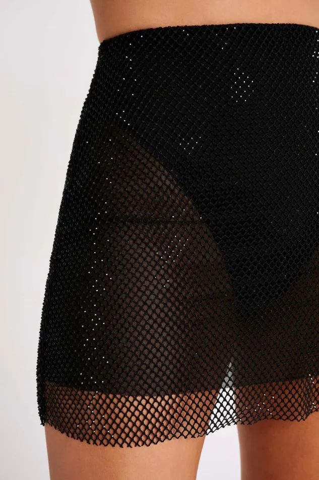 Women Meshki Bottoms Hilton Diamante Mesh Mini Skirt 8211 Black