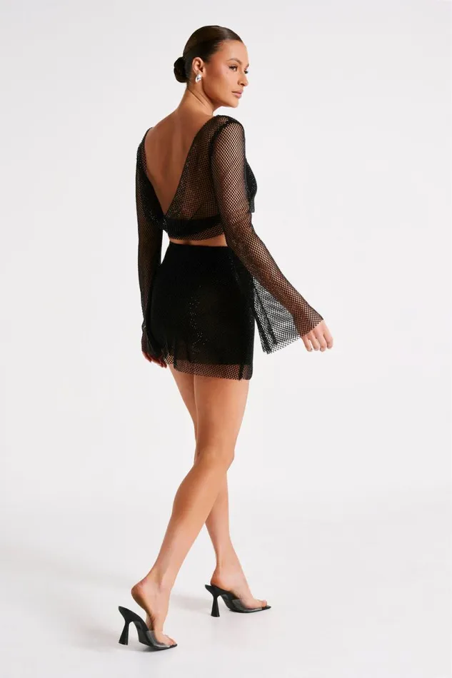 Women Meshki Bottoms Hilton Diamante Mesh Mini Skirt 8211 Black