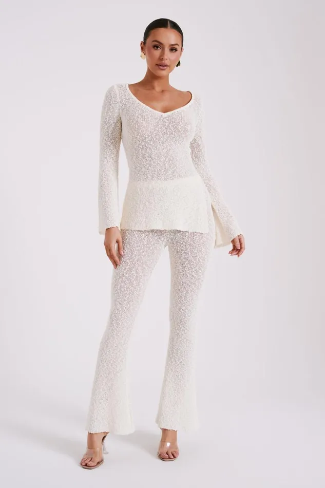 Women Meshki Bottoms Irma Flared Boucle Pants 8211 Cream