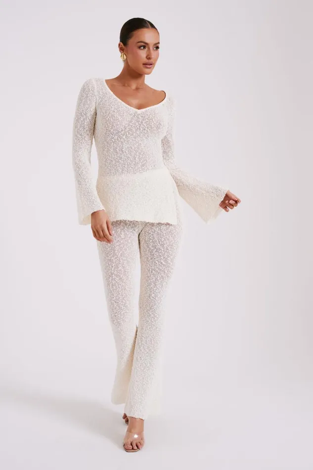 Women Meshki Bottoms Irma Flared Boucle Pants 8211 Cream