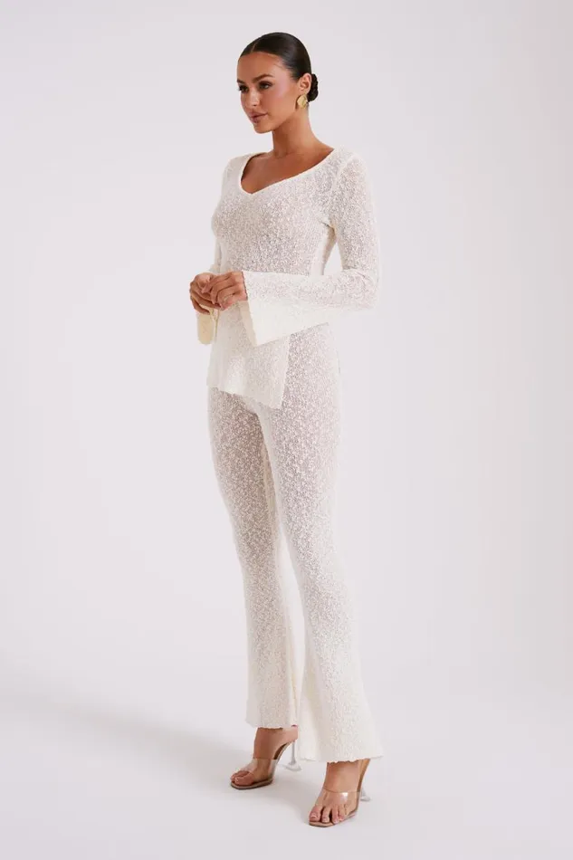 Women Meshki Bottoms Irma Flared Boucle Pants 8211 Cream