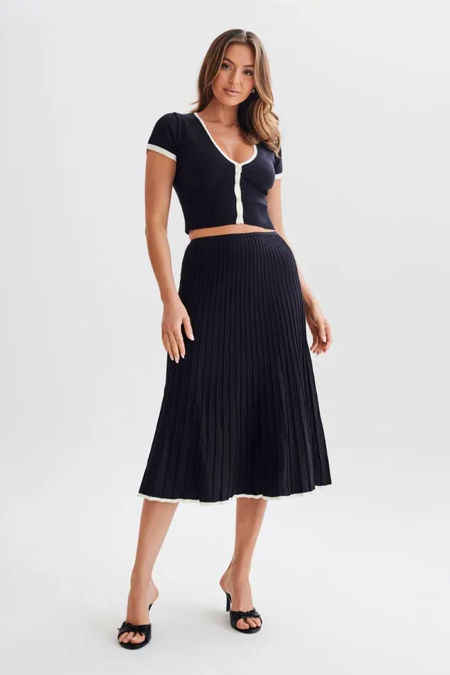 Women Meshki Bottoms Jolene Contrast Rib Knit Midi Skirt 8211 Black