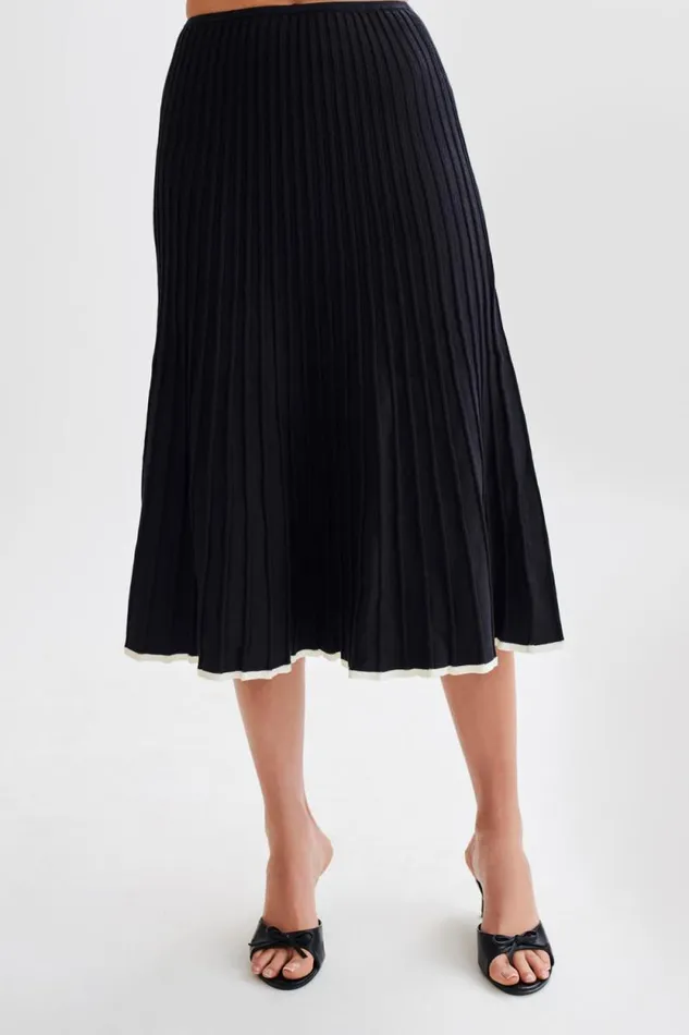 Women Meshki Bottoms Jolene Contrast Rib Knit Midi Skirt 8211 Black