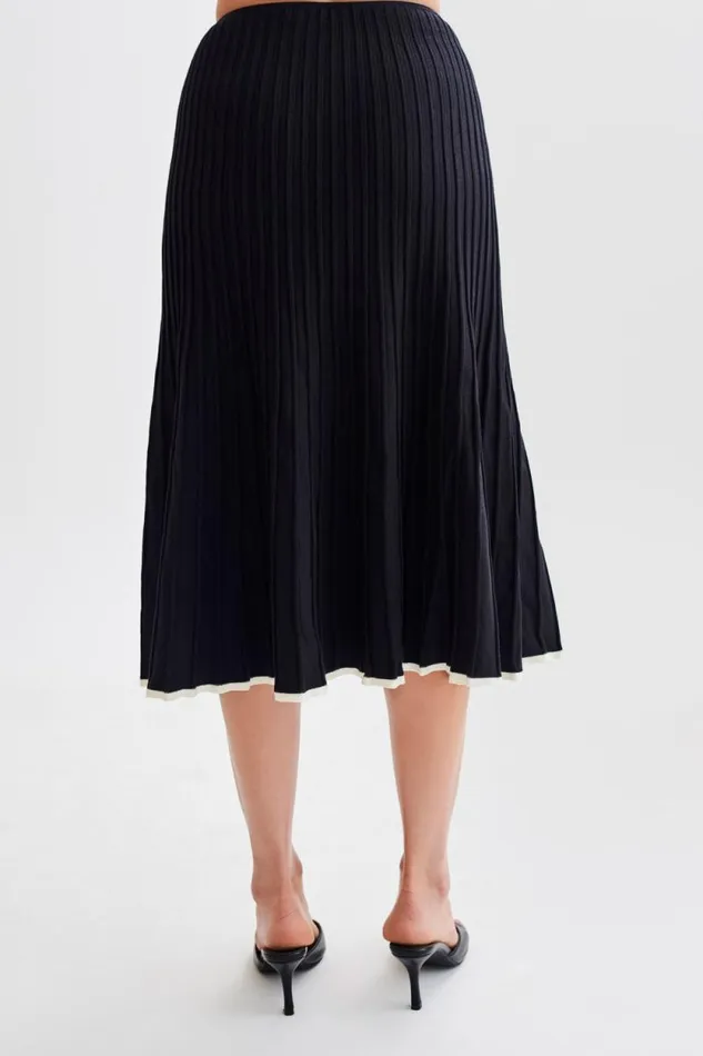 Women Meshki Bottoms Jolene Contrast Rib Knit Midi Skirt 8211 Black