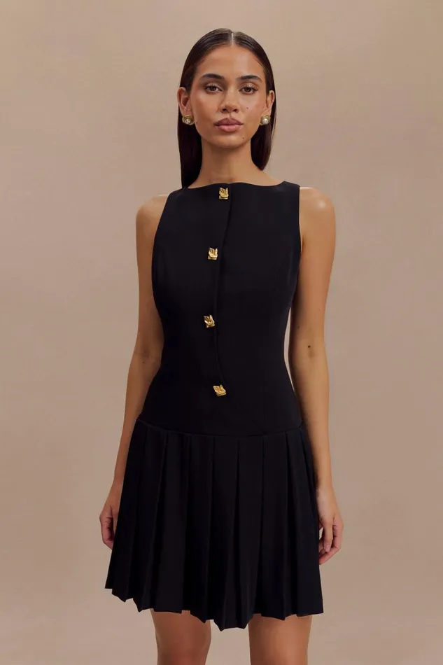 Women Meshki Bottoms Mackenzie Sleeveless Pleated Mini Dress 8211 Black