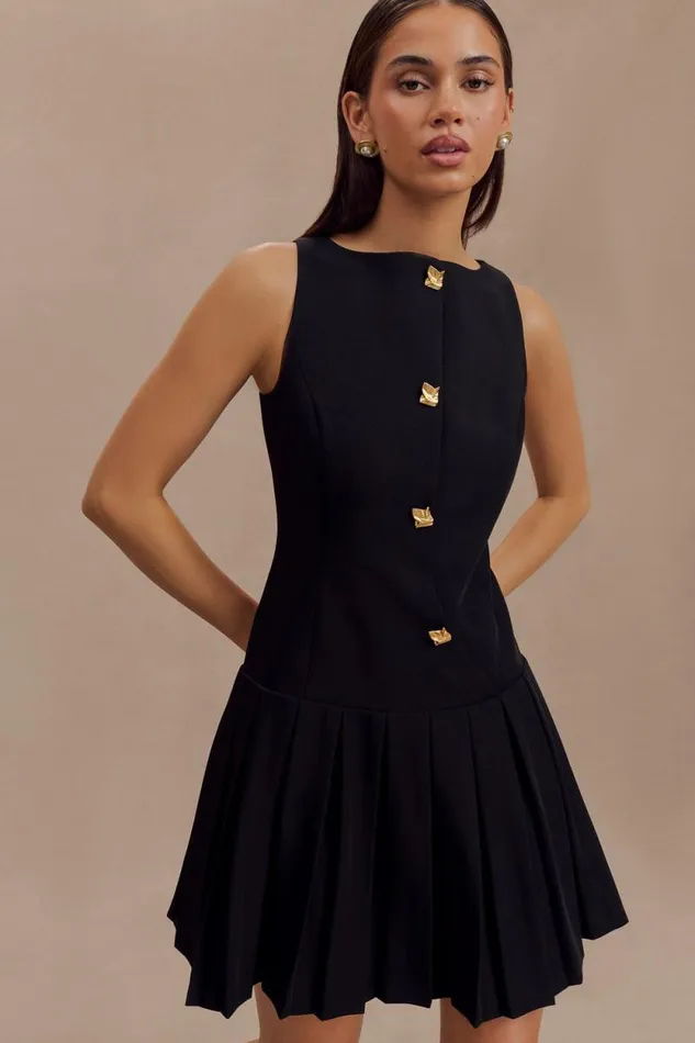 Women Meshki Bottoms Mackenzie Sleeveless Pleated Mini Dress 8211 Black