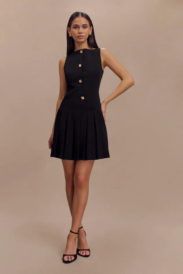 Women Meshki Bottoms Mackenzie Sleeveless Pleated Mini Dress 8211 Black