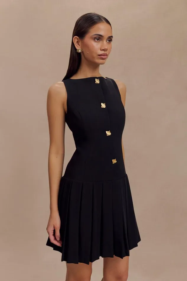 Women Meshki Bottoms Mackenzie Sleeveless Pleated Mini Dress 8211 Black