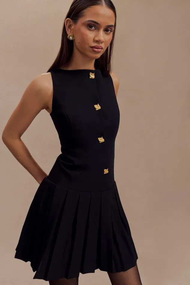 Women Meshki Bottoms Mackenzie Sleeveless Pleated Mini Dress 8211 Black