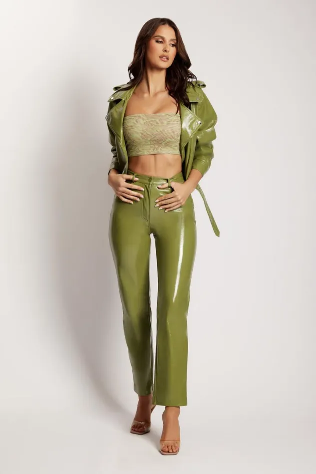 Women Meshki Bottoms Oakleigh Straight Leg Patent Pants 8211 Green