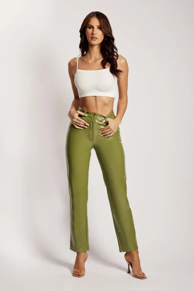 Women Meshki Bottoms Oakleigh Straight Leg Patent Pants 8211 Green