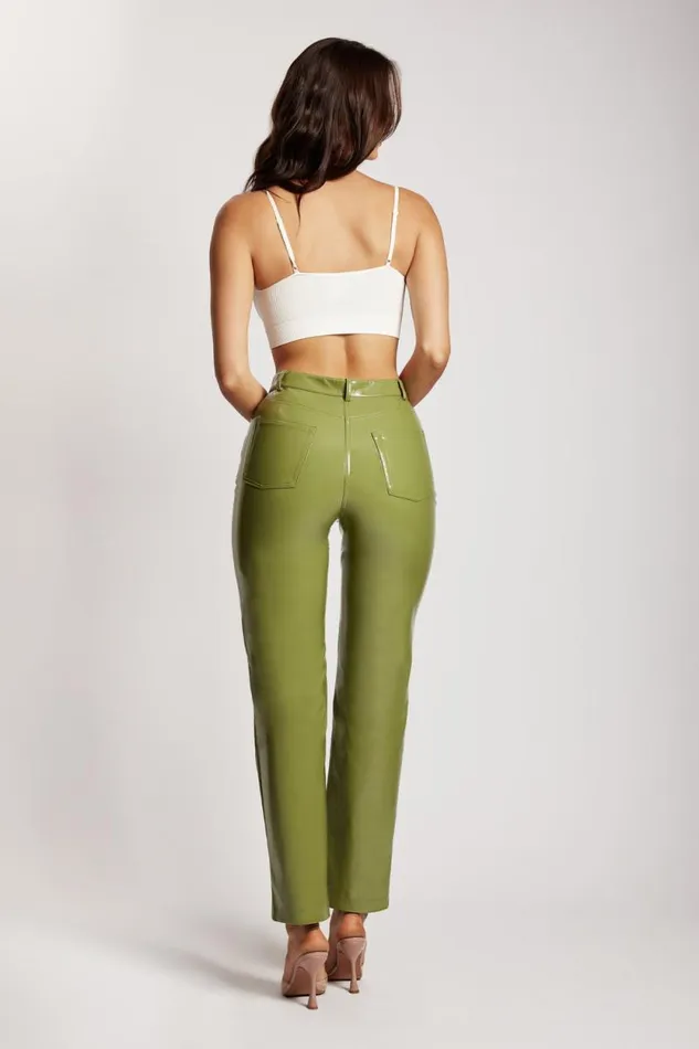 Women Meshki Bottoms Oakleigh Straight Leg Patent Pants 8211 Green