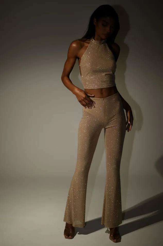 Women Meshki Bottoms Ophelia Diamante Skinny Leg Pants 8211 Nude