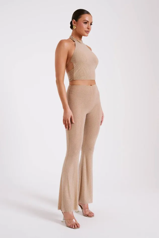 Women Meshki Bottoms Ophelia Diamante Skinny Leg Pants 8211 Nude