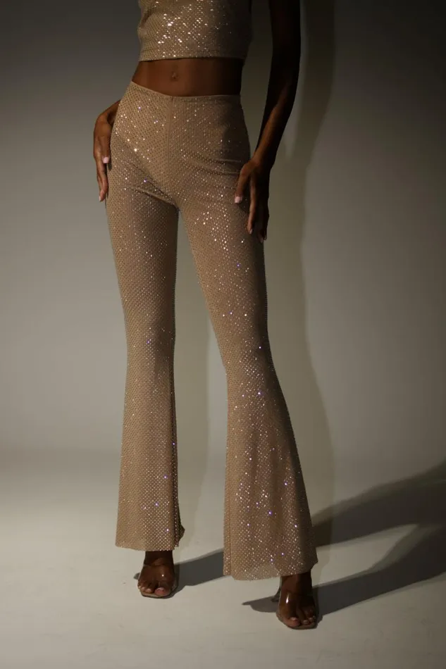 Women Meshki Bottoms Ophelia Diamante Skinny Leg Pants 8211 Nude