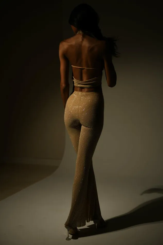 Women Meshki Bottoms Ophelia Diamante Skinny Leg Pants 8211 Nude