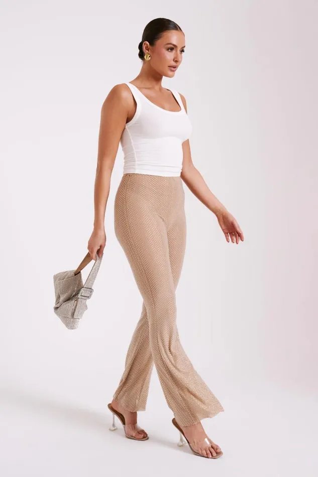 Women Meshki Bottoms Ophelia Diamante Skinny Leg Pants 8211 Nude