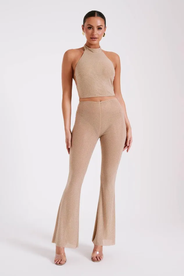 Women Meshki Bottoms Ophelia Diamante Skinny Leg Pants 8211 Nude