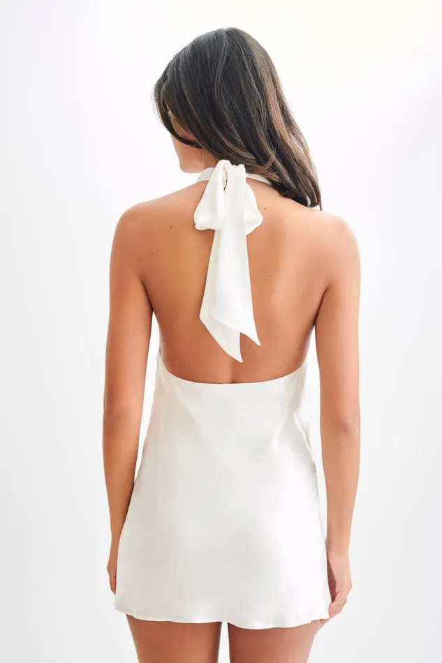 Women Meshki Dresses Allison Satin Halter Mini Dress 8211 White