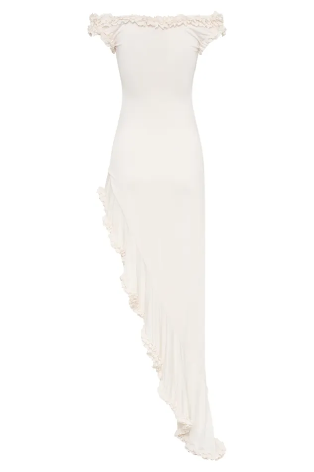 Women Meshki Dresses Arielle Off Shoulder Ruffle Midi Dress 8211 Ivory