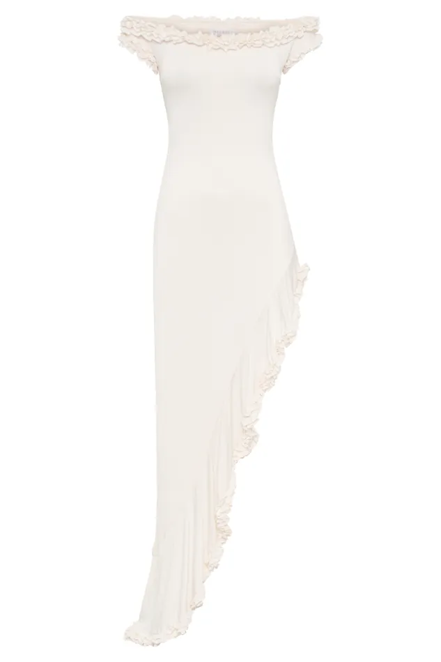 Women Meshki Dresses Arielle Off Shoulder Ruffle Midi Dress 8211 Ivory