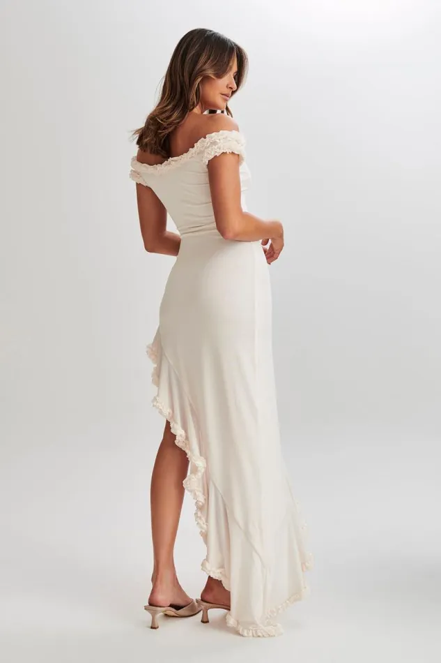 Women Meshki Dresses Arielle Off Shoulder Ruffle Midi Dress 8211 Ivory