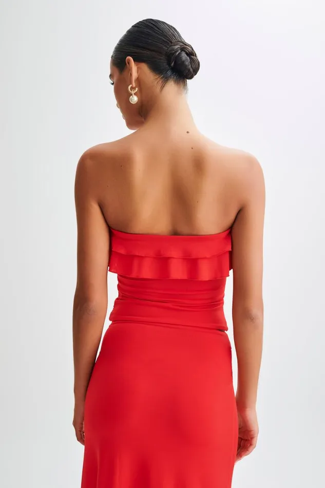 Women Meshki Dresses Bea Strapless Slinky Ruffle Top 8211 Pomegranate