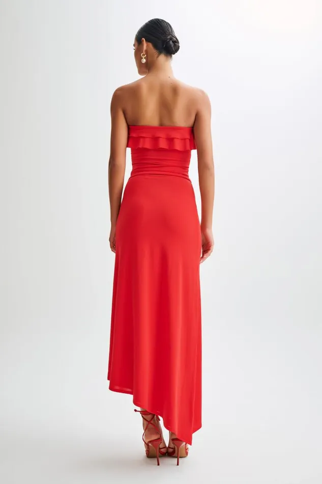 Women Meshki Dresses Bea Strapless Slinky Ruffle Top 8211 Pomegranate