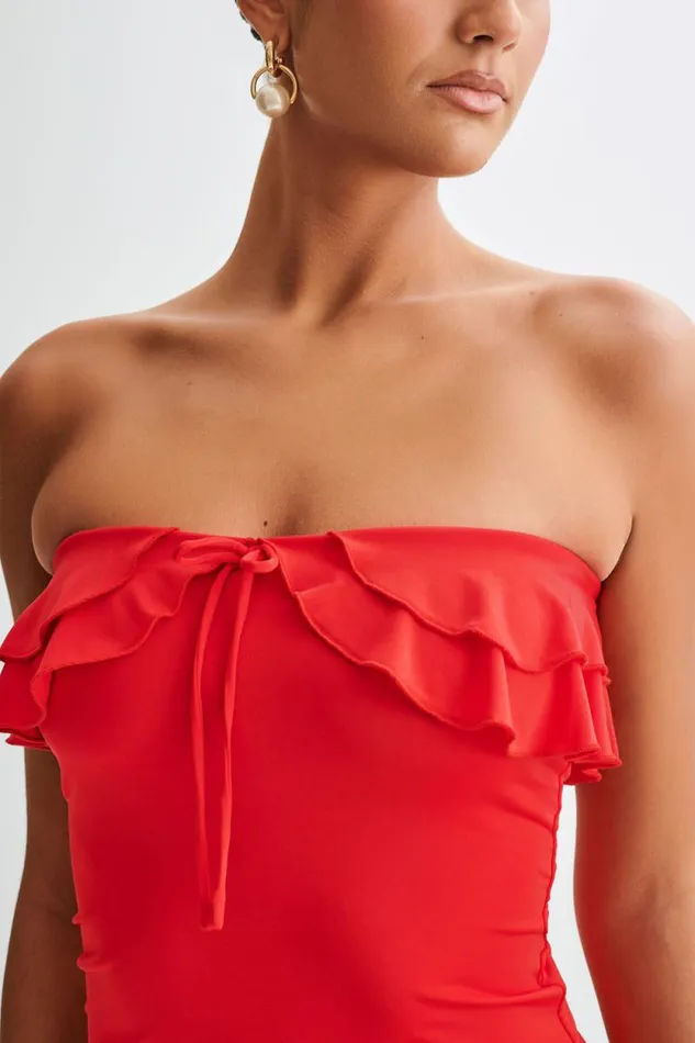 Women Meshki Dresses Bea Strapless Slinky Ruffle Top 8211 Pomegranate