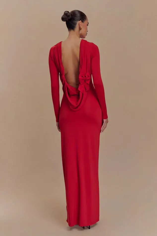Women Meshki Dresses Bennett Slinky Long Sleeve Maxi Dress 8211 Ruby