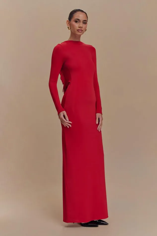 Women Meshki Dresses Bennett Slinky Long Sleeve Maxi Dress 8211 Ruby