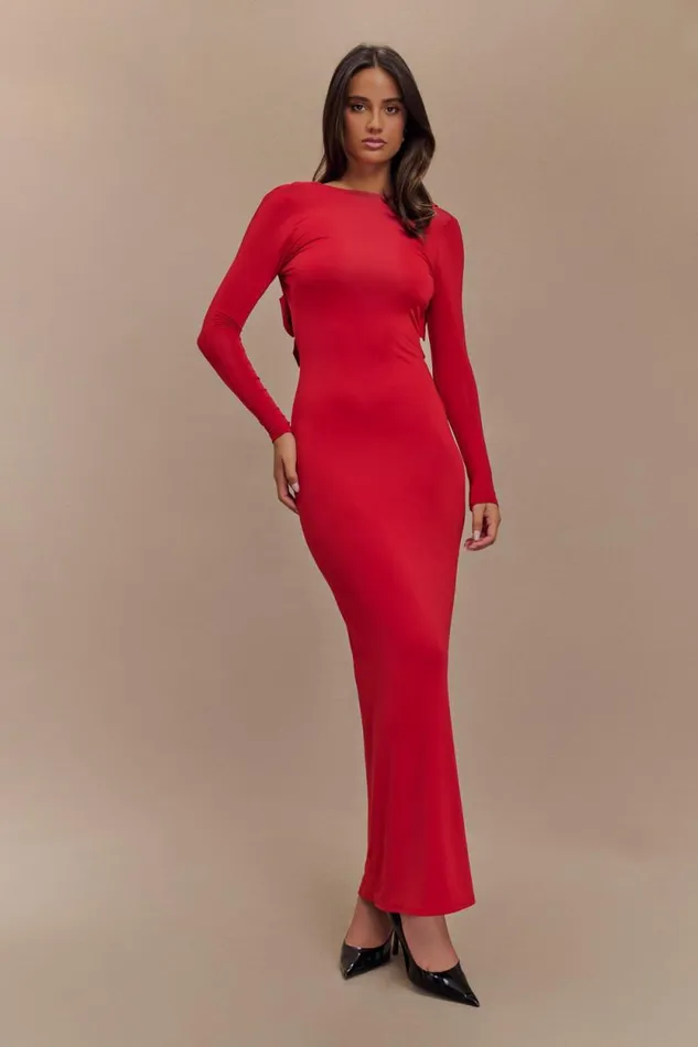 Women Meshki Dresses Bennett Slinky Long Sleeve Maxi Dress 8211 Ruby