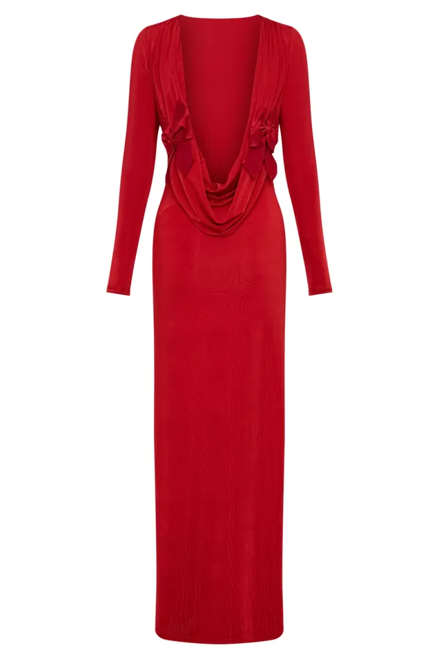 Women Meshki Dresses Bennett Slinky Long Sleeve Maxi Dress 8211 Ruby